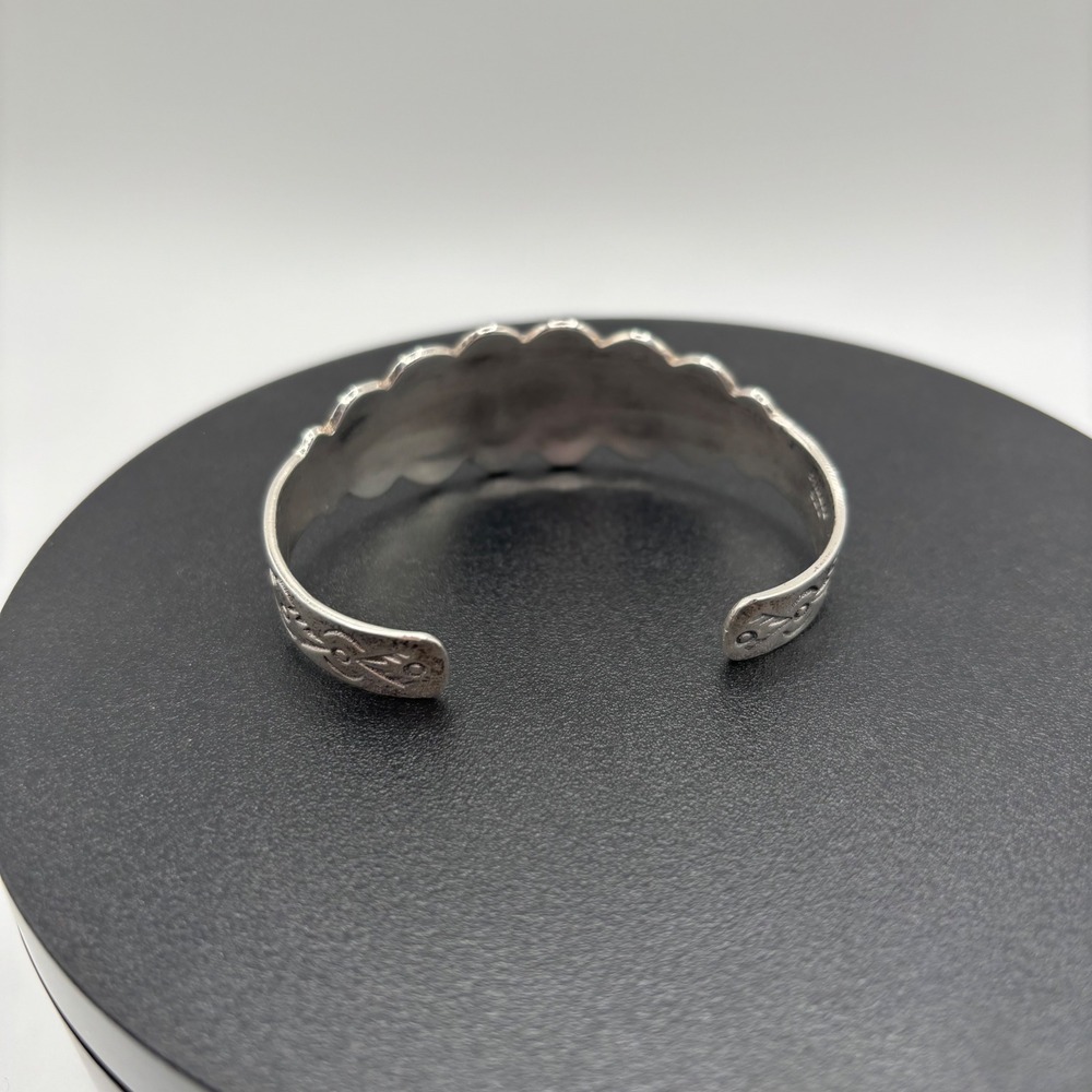 Vintage 1970's Sterling 925 Cuff Bracelet Silver Turquoise Coral Inlay Native - Picture 3 of 7